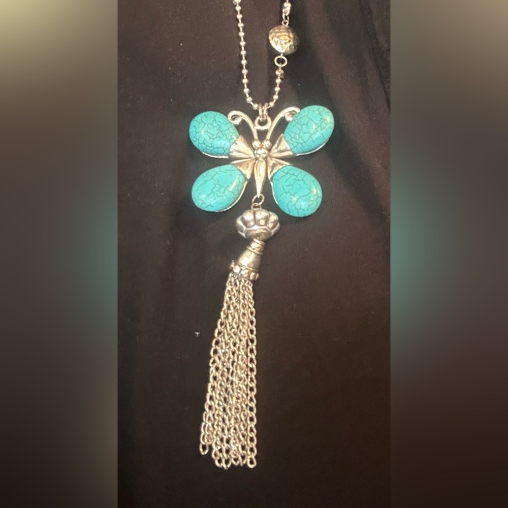 Bohemian Turquoise Colour Long necklace Howlite Stone